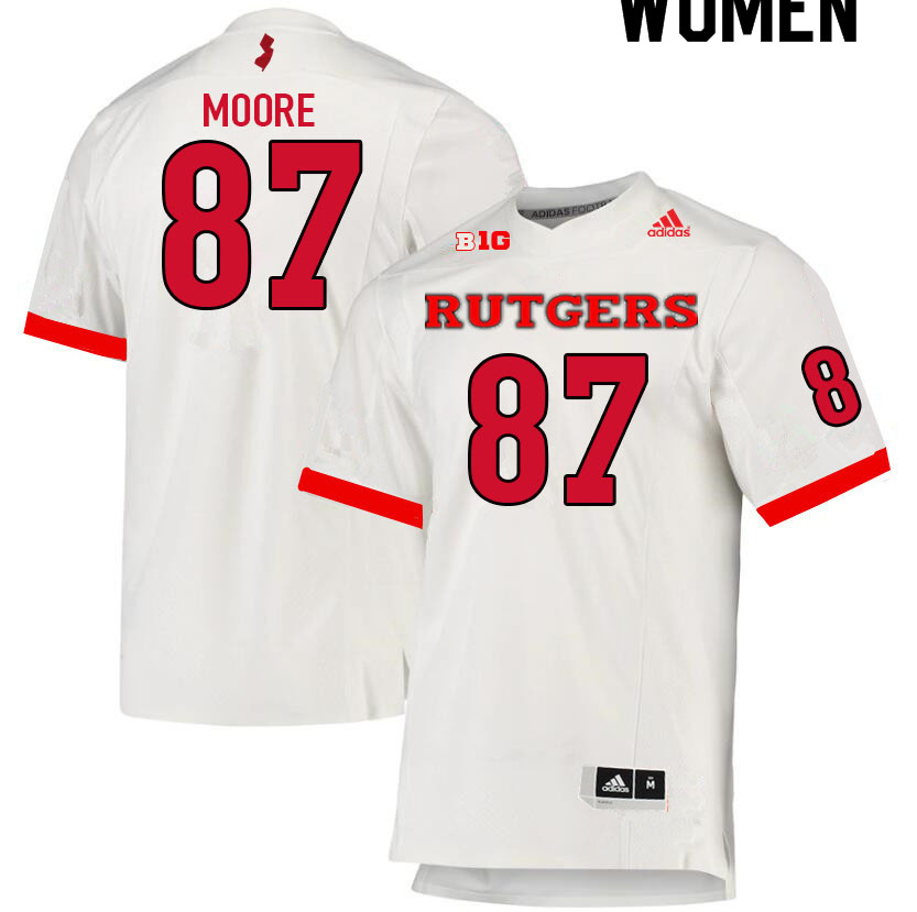 Women #87 Tahjay Moore Rutgers Scarlet Knights College Football Jerseys Sale-White - Click Image to Close